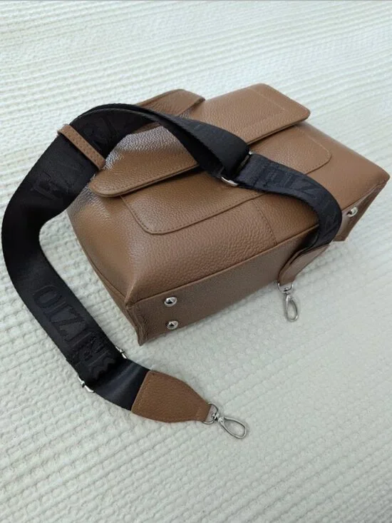 Genuine Leather Sand Structured Satchel Bag Top Handle Crossbody - Picture 5 of 13